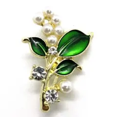 リーフモチーフ ラインストーン ブローチ パール ヴィンテージ風 アンティーク調