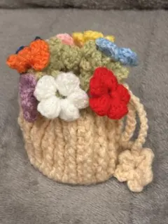 お花モチーフ巾着　編み物　ハンドメイド　かぎ編み　小物入れ