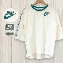 【ナイキ 00s ロゴプリント 五分丈Tシャツ】 リンガー L 白 古着