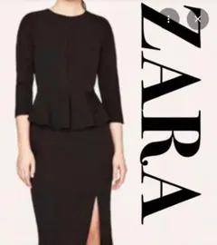 ZARABASIC　ブラックペプラムワンピース　オケージョンフォーマル　Lサイズ