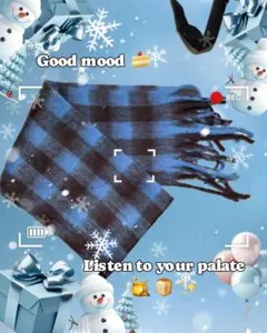 青と茶色のチェックマフラー