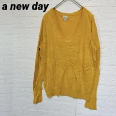 a new day Vネックニット マスタード イエロー レーヨン混 薄手ニット