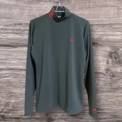超美品 アディダスゴルフ モックネック 長袖シャツ L グレー 赤 3ストライプ