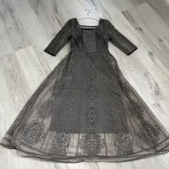 FRAY I.D レースロングドレス S インナーキャミ付　カーキ　グレー