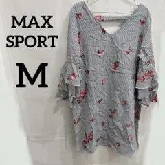 MAXSPORT ストライプ フラワー刺繍 チュニック 【M】 5分袖 夏