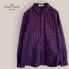 AER ADAM ET ROPEチェックシャツ　長袖　コットンシャツ　ネイビー