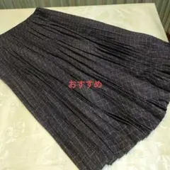 【最終価格】美品　グレー　プリーツスカート　前プリーツ　チェック柄