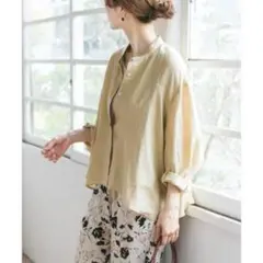 極美品】23区LIBECOリネンクロップドシャツ ベージュ 44 大きいサイズ