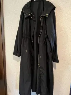 ブラックフード付きロングコート　GU Sサイズ