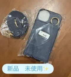 ネイビー iPhone14ケース スマホショルダー・カードケース付
