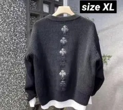 《ラスト1点》クロス デザインニット ブラック XL