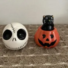 ジャック・オ・ランタンと黒猫の置物セット（ハロウィン用）
