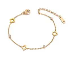 ジルコニアダイヤ ステンレス ブレスレット 人気 クローバー ゴールド トレンド