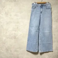 GU　大きいサイズ　ワイドパンツ　デニム　ジーンズ　綿　コットン　水色　L