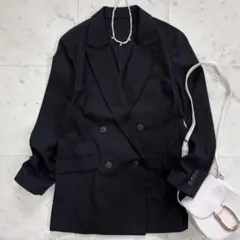 極美品✨23区　コットンリネンストレッチダブルブレスト ジャケット　黒　未使用のサムネイル