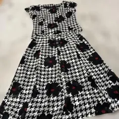 千鳥格子×花柄シフォンブラウススカートセットアップS