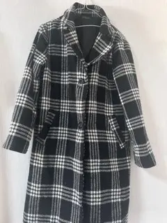 黒白チェック柄 ロングコート