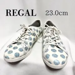 REGAL リーガル レザースニーカー 23cm 水玉 ドット柄 白×青のサムネイル