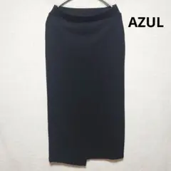 AZUL　ワイドリブ ラップ風　ロング スカート　ブラック　M　中古品