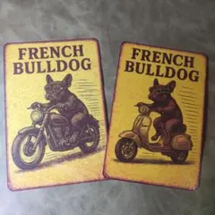 FRENCH BULLDOG×ハーレー　ベスパ　ビンテージ風ステッカー　大サイズ