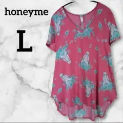 honeyme【L】 牛の頭プリント 半袖チュニック ピンク