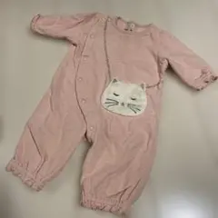 【美品】petit main プティマイン カバーオール ねこちゃんポシェット付