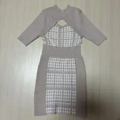 rienda リエンダ　千鳥格子柄 ニットワンピース 半袖　ピンクベージュ