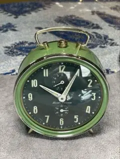 DarkGreen文字盤/MosGreenケース　2トーンの真鍮・ガラス目覚時計
