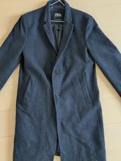 ZARA ダークブルー チェック柄 コート L