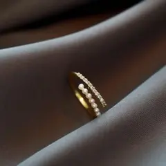 17◇402☆新品未使用☆パール&ジルコニア☆指輪☆リング フリーサイズ