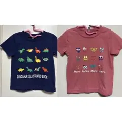 恐竜イラストTシャツと顔Tシャツセット