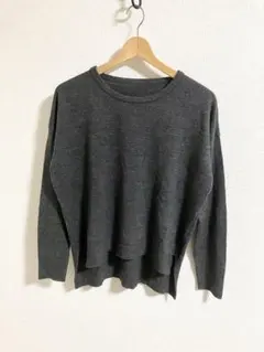 ダークグレー 長袖ニット セーター ラウンドネック クルーネック Ｍ