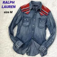 ✨希少・切替✨ラルフローレン　ウエスタンデニムシャツ　ダメージ加工　ネイティブ柄