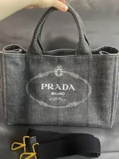 美品 PRADA カナパ Lサイズ 2way トートバッグ デニム ブラック