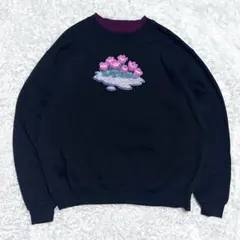 US古着 スウェット　黒　プルオーバー　チューリップ　オーバーサイズ