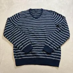 J.Crew ネイビー/グレー ボーダー　コットンカシミヤ　海外　Vネックニット