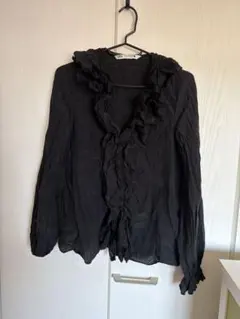 ZARA ブラック フリルカーディガン
