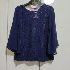 ネイビー レース フレアスリーブ パンツスーツ