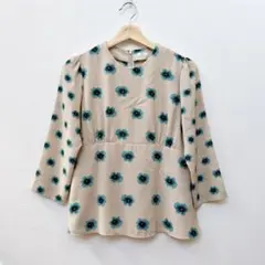 【美品】イエナ ブラウス 五部袖 ペプラム 花柄 ベージュ FREE 秋コーデ