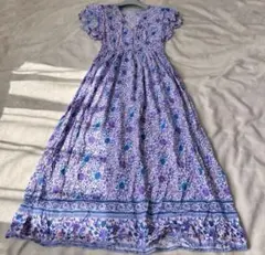 オリエンタルカシュクール　フレア　ワンピース　パープル　花柄