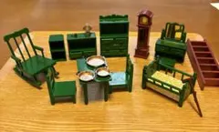 【初期・シルバニア】シルバニアファミリー 緑色家具セット