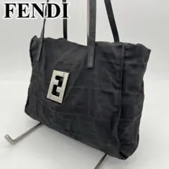 FENDI ハンドバッグ ミニトート 肩掛け ズッカ柄 FF金具 キャンバス 黒