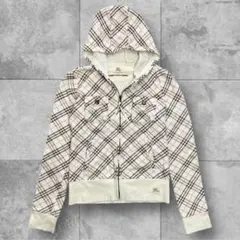 バーバリーブルーレーベル ジップ パーカー 38 ノバチェック ホワイト y2k