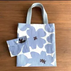 ミニトート　ミニポーチ　セット　トートバッグ　小物入　花柄　大柄　可愛い　ブルー