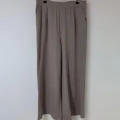 カジュアルパンツ【L】ワイドパンツ　体型カバー　ベージュ系　ウエストゴム