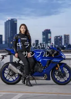 ヤマハYZF-R1と女性ライダー 都市夜景 A4額縁付き KA-M-20