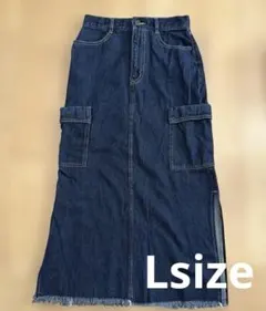 最終価格 デニムスカート フリンジヘム ロングスカート スリット