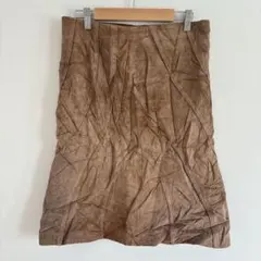 【M】Gipsy 本革リアルレザースエードスカート パッチワークデザイン 茶