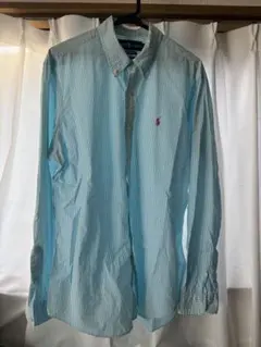 【限定】Ralph Lauren Custom Fit L 水色ストライプシャツ