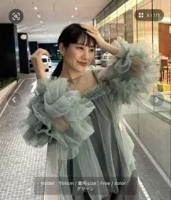 ANDRESDアンドレスド　ニアナ　グリーン　チュールフリルブラウス ANDRESDアンドレスド ニアナ グリーン チュールフリルブラウス - メルカリ
